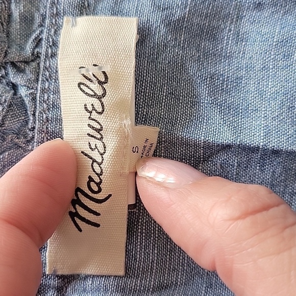 NWOT MADEWELL Chambray Ruffle-Sleeve Peplum Top S - Picture 8 of 11